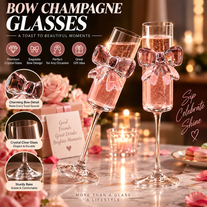Bow Champagne Flutes Glass Wed - Home Decor Y2K ulasan dan harga