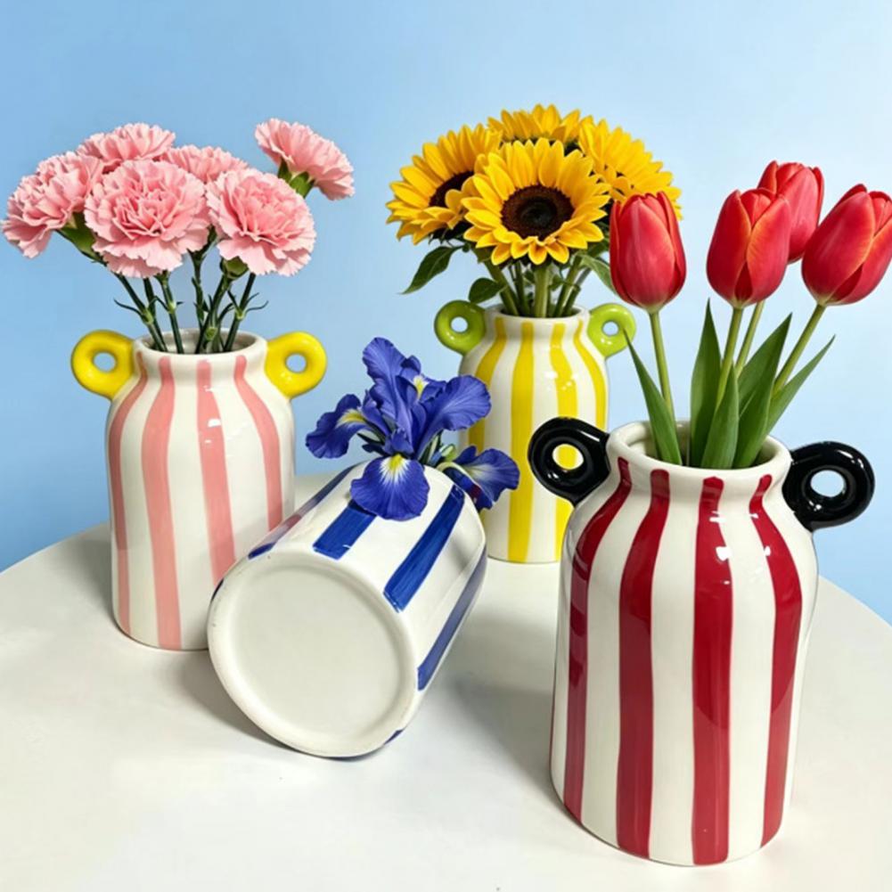 Ceramic Striped Flower Vase wi - Pampas Grass Decor ulasan dan harga
