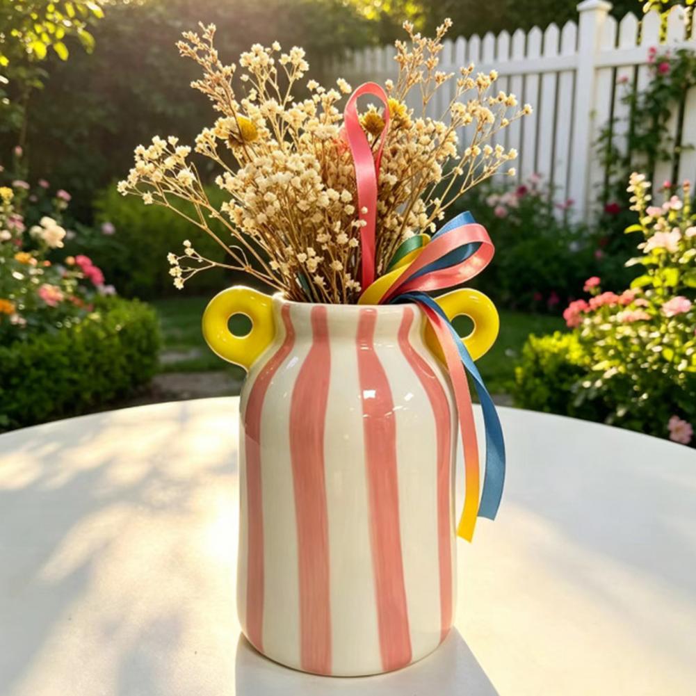 Ceramic Striped Flower Vase wi - Pampas Grass Decor ulasan dan harga